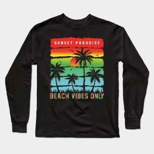 Vintage Retro Style Waves Sunset Paradise Beach Vibes Only Long Sleeve T-Shirt